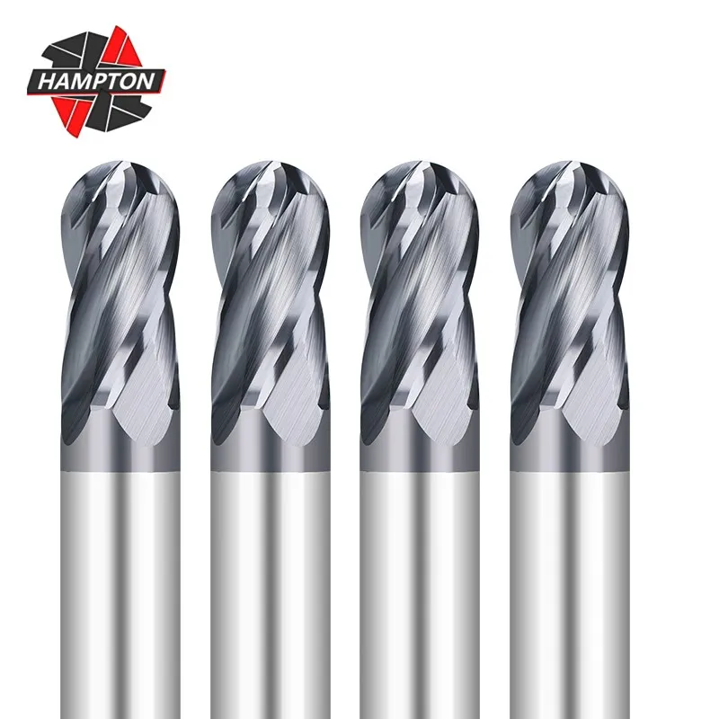 

HAMPTON 4 Flute Ball Nose End Mill 4 Teeth Solid Carbide Milling Cutter CNC Finishing Machining R0.5-R8 Metal Cutting Tool