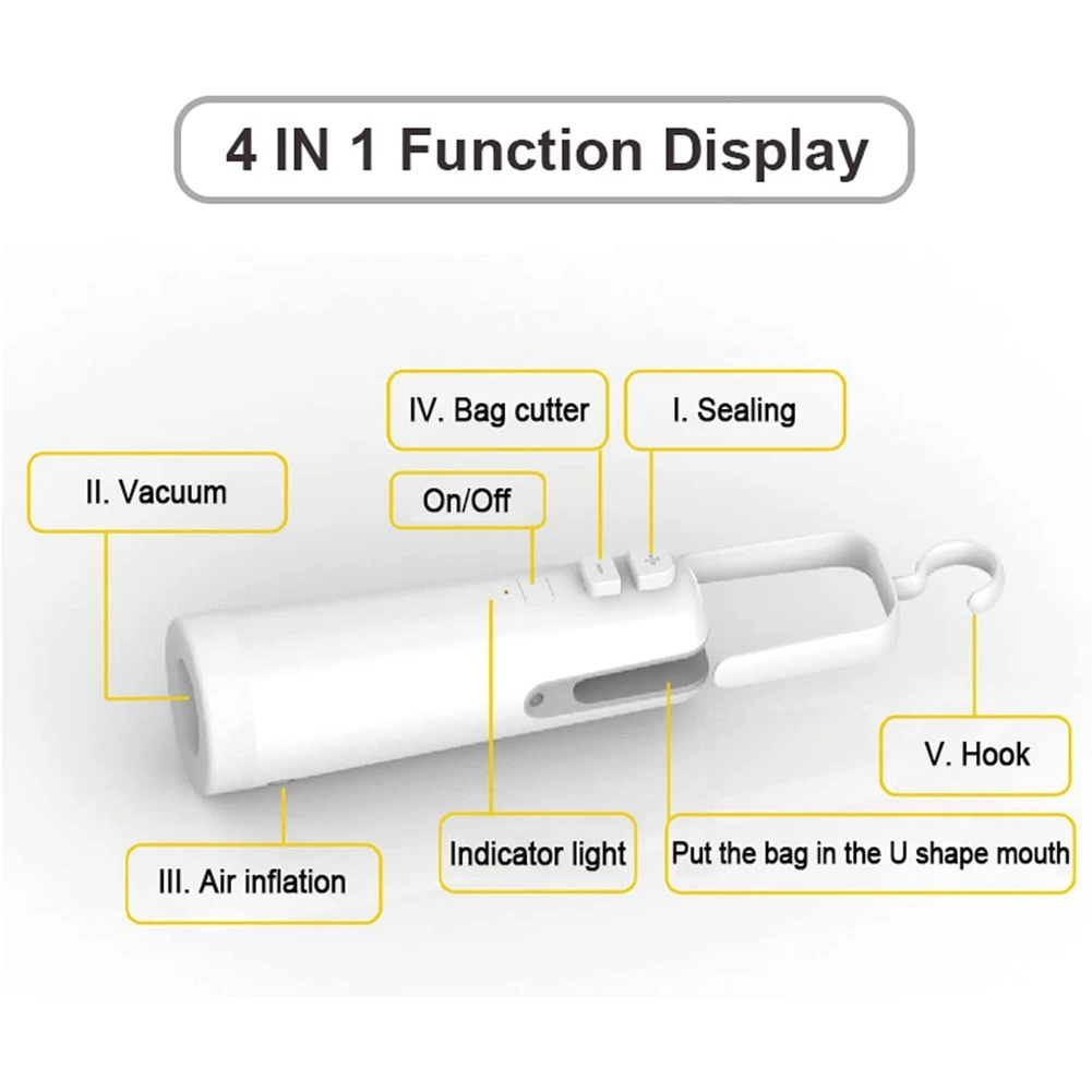 Rechargeable Handheld Vacuum Sealer Machine, Heat Sealer Cutter Inflation Tool, Food Bag Saver Packing Sealing System
