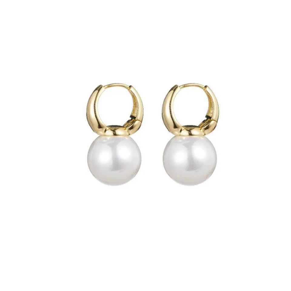 New Cute Pearl Studs Hoop Earrings for Women Gold Color Eardrop Minimalist Tiny Huggies Hoops Wedding Fashion Jewelry