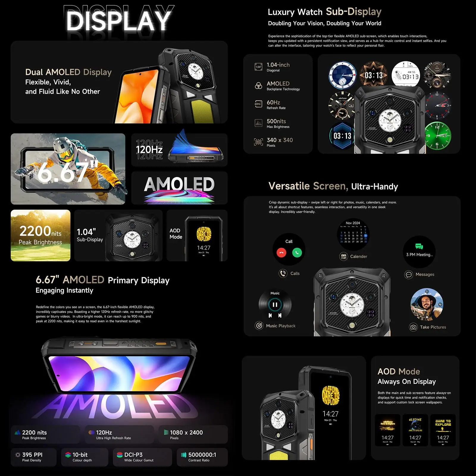 Ulefone Armor 29 Ultra Rugged Smartphone AI 5G 16GB+1TB Dual Screen 6.67'' 21200mAh 120W 64MP Night Vision Camera Android 15 NFC