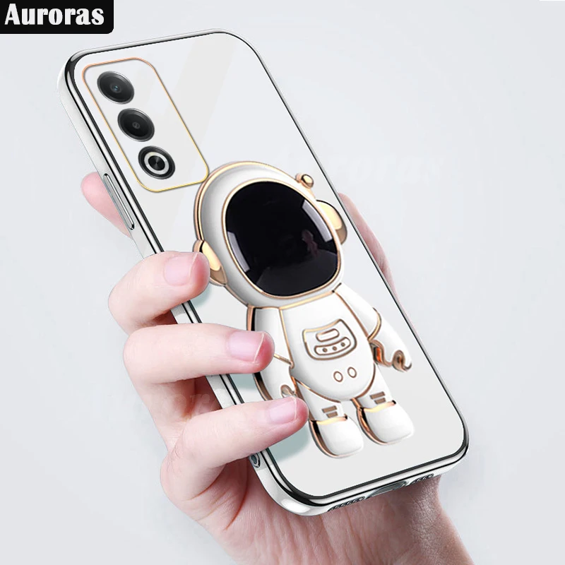 Auroras For OPPO A80 5G Cover Astronaut Bracket Solid Color Electroplate Soft Shell For OPPO A3 Pro A3X 5G Case