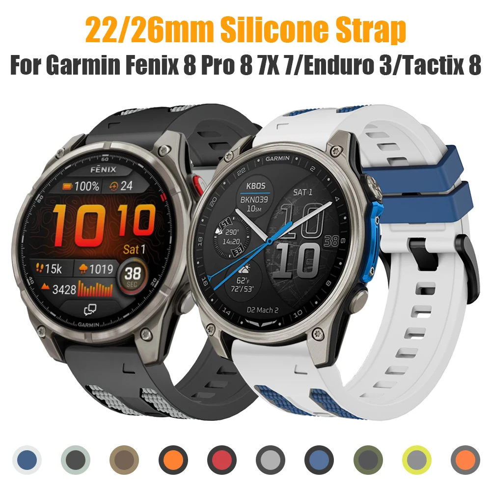 Zweifarbiges Silikon-Uhrenarmband 22/26mm für Garmin Fenix 8 Pro 8 E 7X 7 6 5X Plus/Instinct 2X/Tactix 8 7/Forerunner 970 Uhrenband