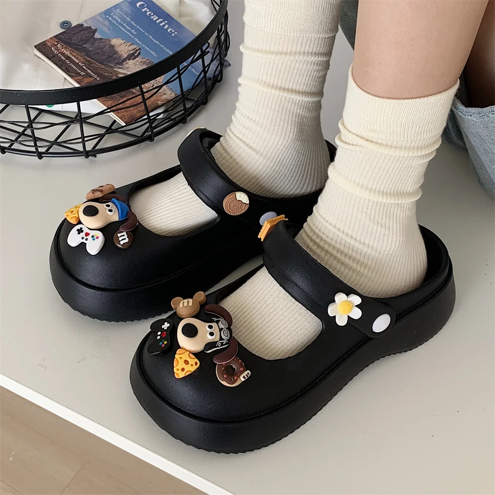 

Mary Jane Hole Shoes Women's Summer Slippers Garden Shoes Cute Big Head Dog Anti Slip Outer Wear Baotou Thick Sole Sandals