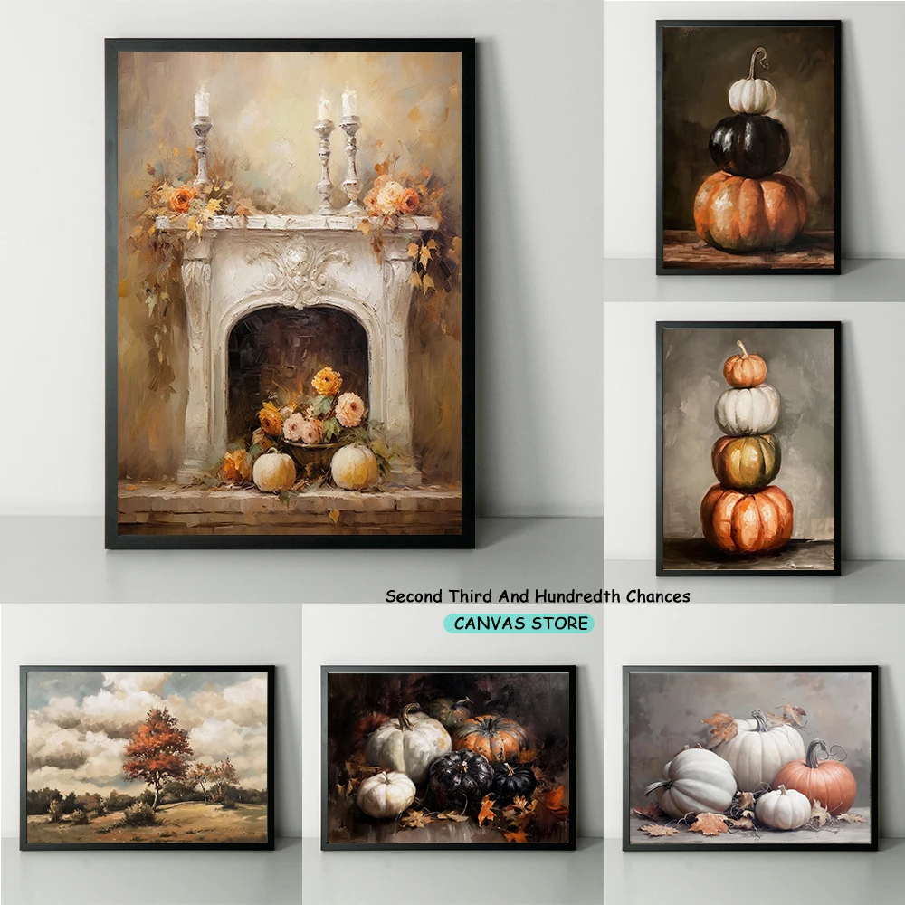 Autumn Scenery Yields Fruits Poster Canvas Printing Autumn Landscape Wall Decor Vintage Decor Pumpkin Kitchen Wall Decoration