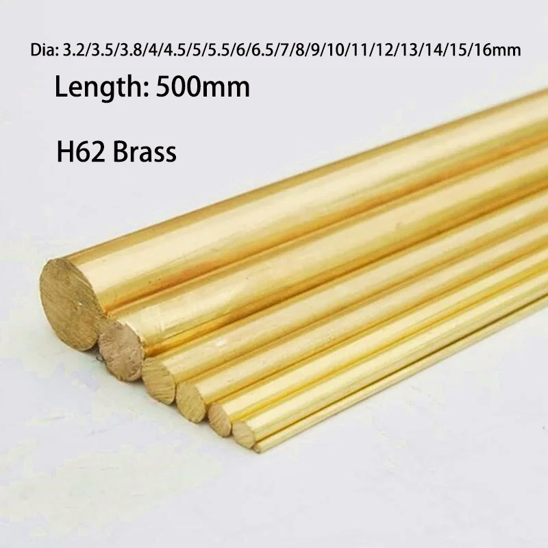 Solid Pure Copper Hards Metal Rods Length 500mm Non Bending H62 Brass Round Rod Bar Diameter 3/4/5/6/7/8/9/10/12/15/16/18mm