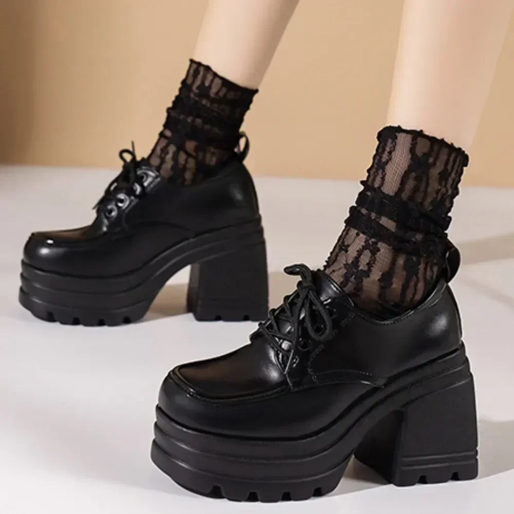 Women Pumps Mary Jane Lace Up Loafers Girls Students JK Lolita Shoes Uniform High Heels Platform Pump Shoes Cosplay Female Shoes