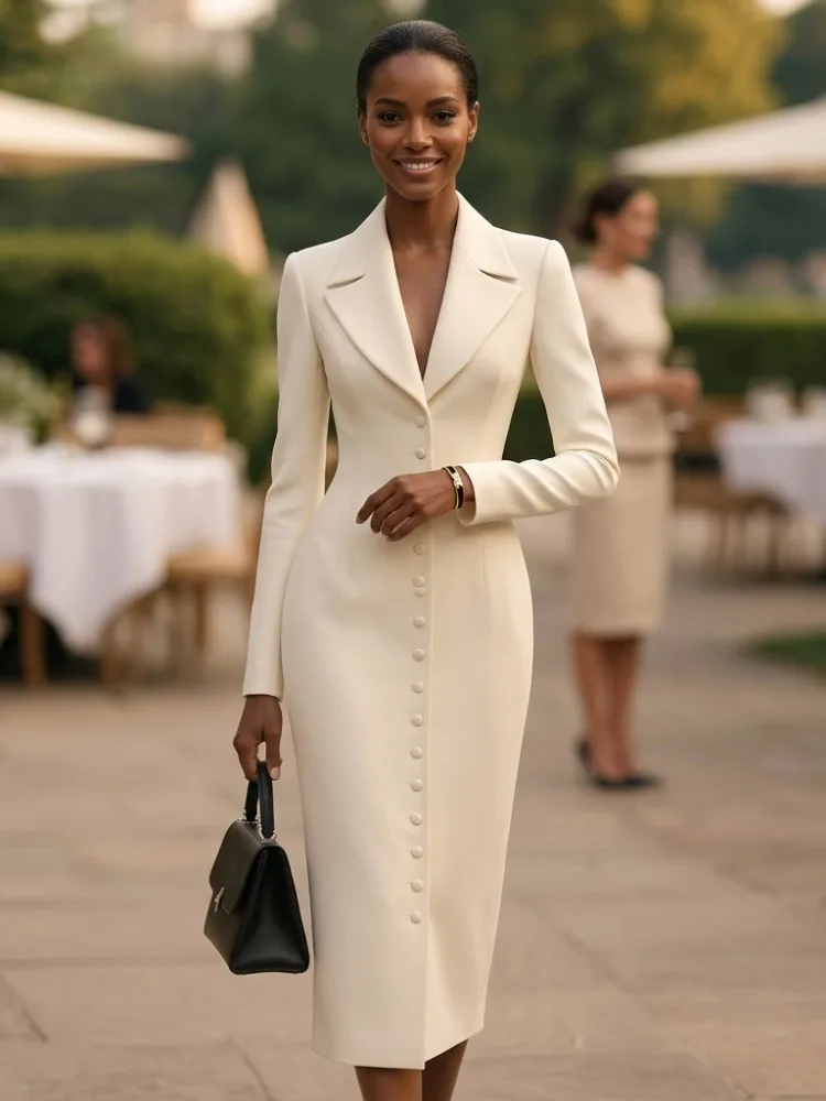 Modigirl Spring Fall Formal Midi Dresses Outerwear Women 2025 Long Sleeves Urban Elegant Bodycon Dresses Ladies French Clothes S00e4b586729542ce8b7017030d586ef6l