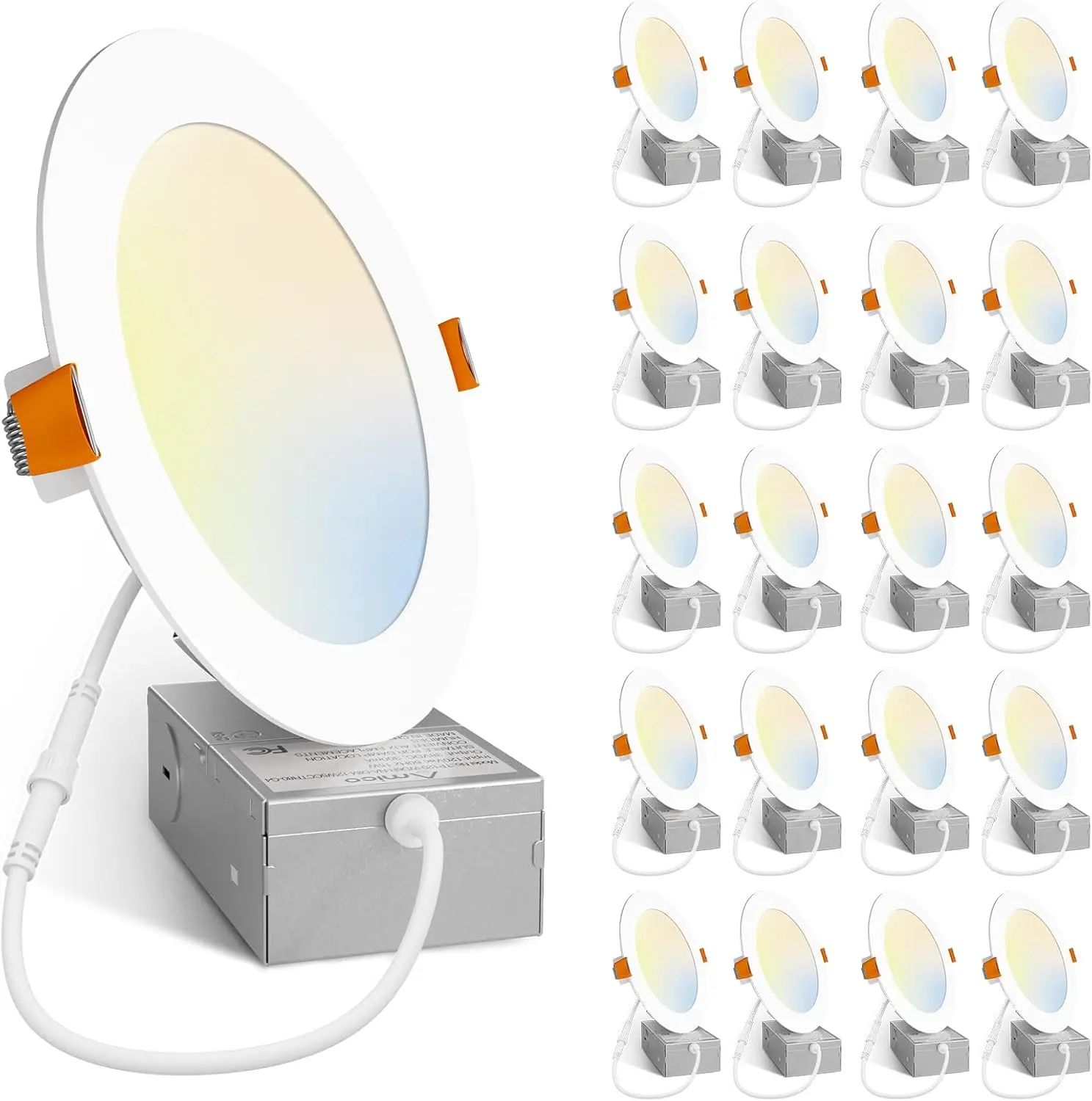

20 Pack 6 Inch 5CCT Ultra-Thin LED Recessed Ceiling Light , 2700K/3000K/4000K/5000K/6000K, 1200LM High ,15W Eqv 130W,ETL