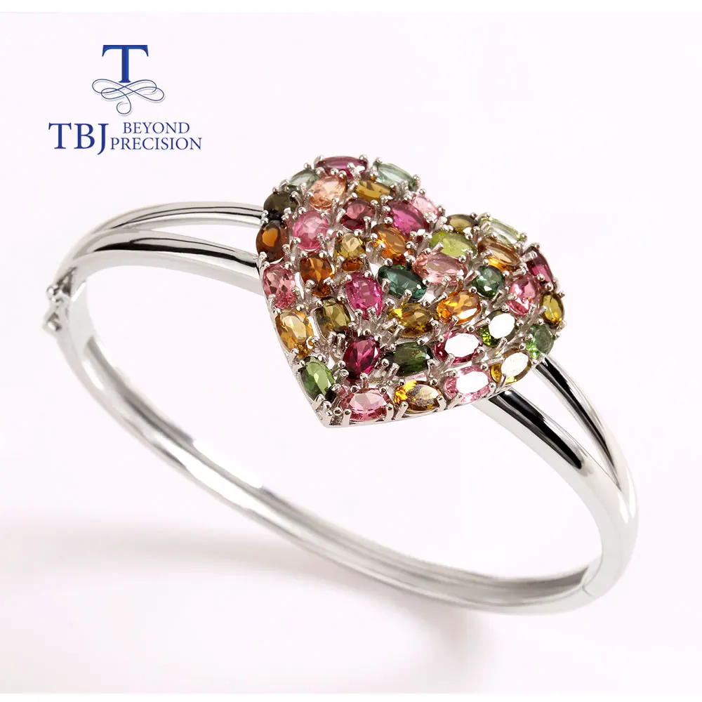 2026, HEART shape bangle 925 sterling silver natural colorful tourmaline Fine jewelry for women wife nice gift