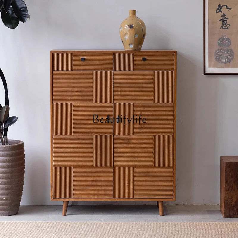 

Medieval solid wood shoe cabinet household entrance entrance entrance foyer against the wall storage locker