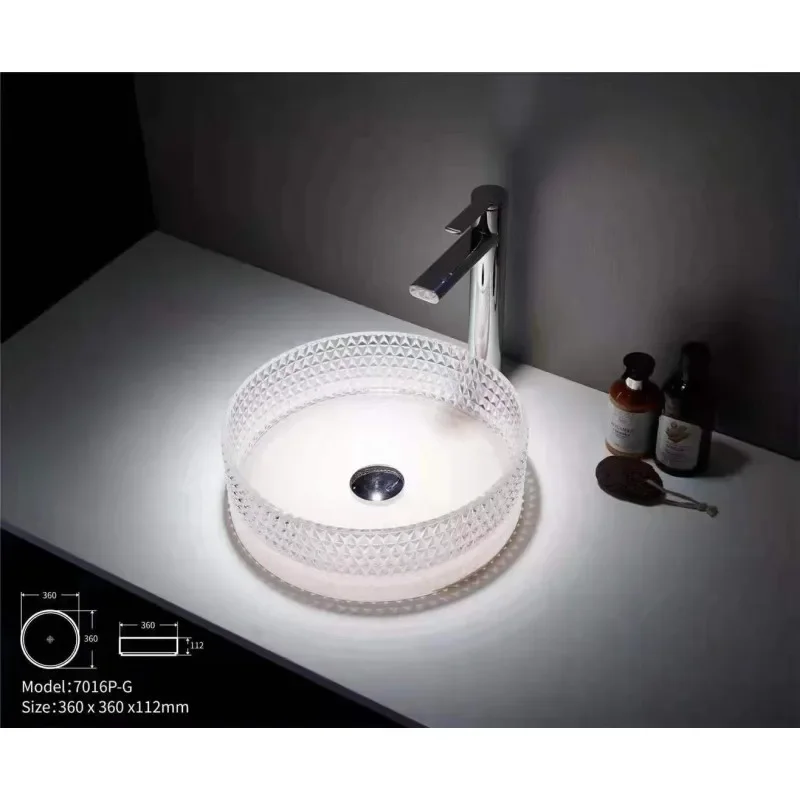 New style artistic design Diamond texture crystal clear glass sink bathroom basin