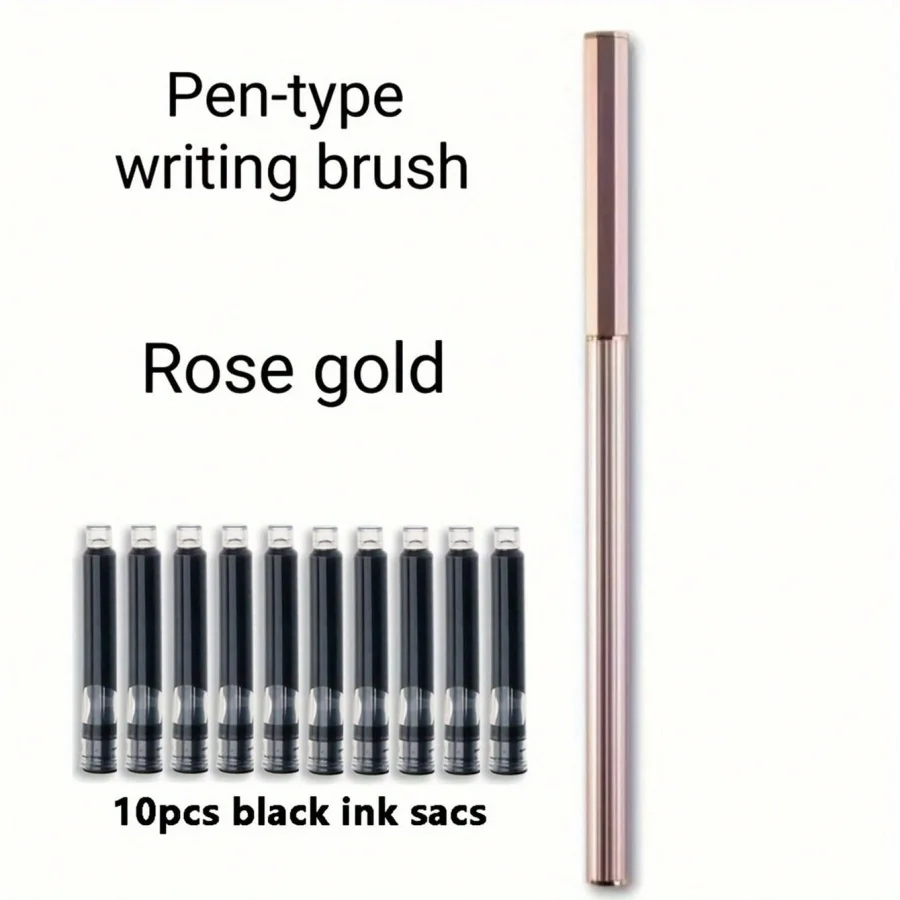 1 Metallstift-Pinsel + 10 schwarze Tintenpatronen, geeignet für Schüler zum Üben des Pinselschreibens in der Kalligrafie – Detail 3