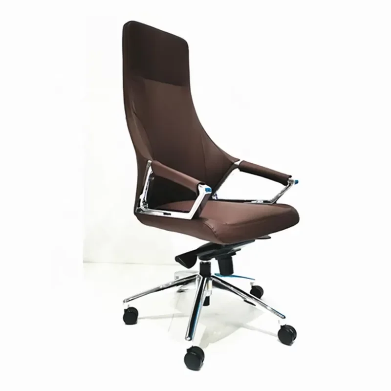 Modern Luxury High Back Office Chair Synthetic Leather Brown Leather Aluminum Alloy Project Design