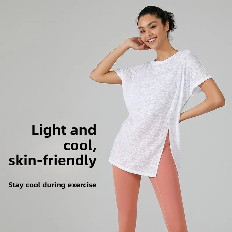 Lightweight Loose Ice Silk Yoga Sportswear Qui Dry Running Slimming ort Sve T-irt Fitn Clothes Women's Sportswear