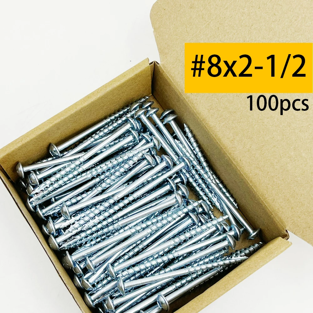 100 Pieces of #8x1, #8x1-1/2, #8x1-1/4, #8x2, #8x2-1/2 Pocket Hole Screws, Internal Pocket Screws, Galvanized, Coarse Thread
