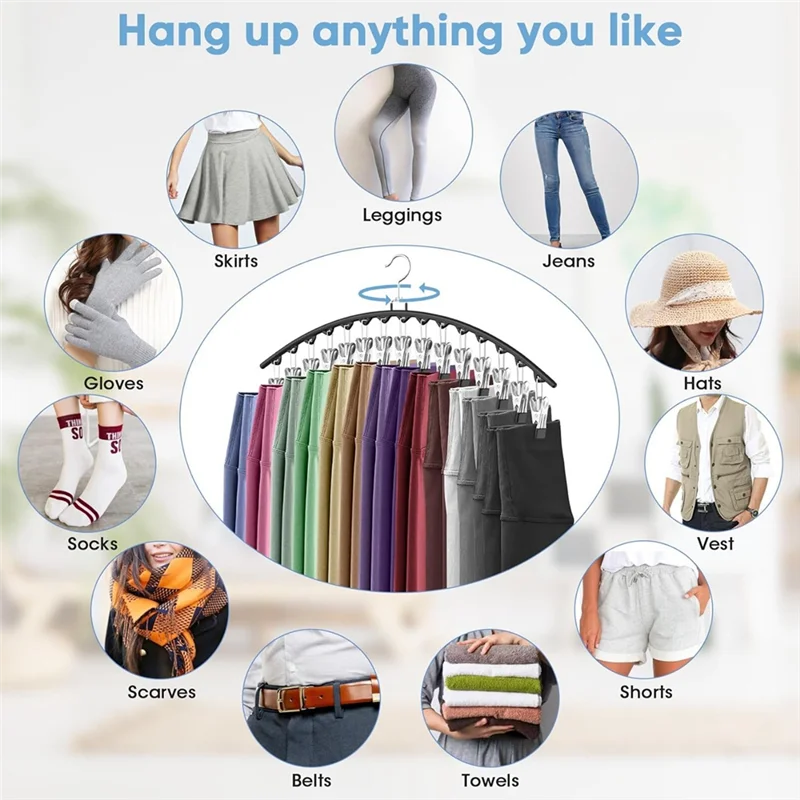 -A12R 6 Pak Organizer Legging untuk Menggantung Lemari, Gantungan Celana dengan 15 Klip Memegang Legging, Celana Pendek, Rok, Menghemat Ruang