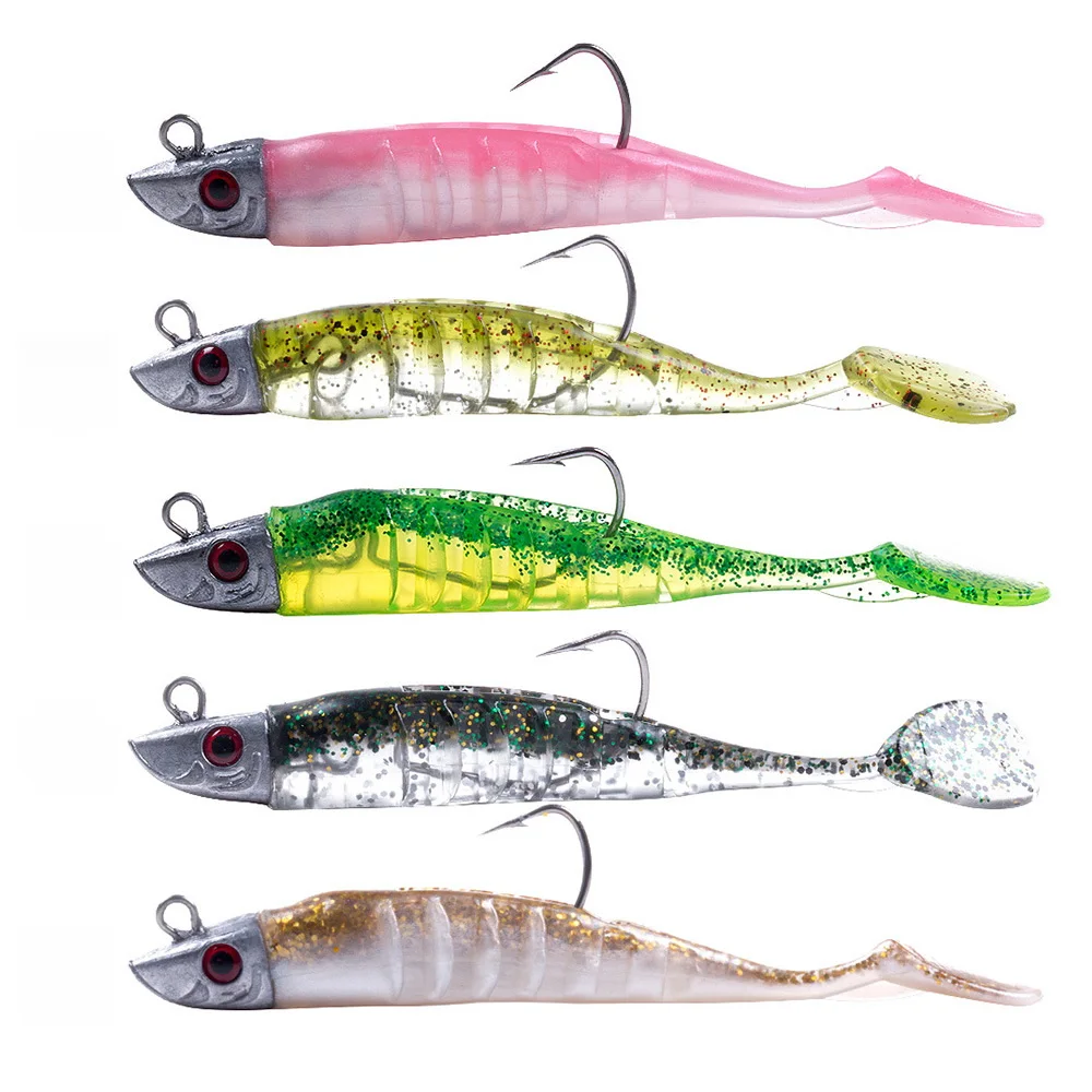 5 stücke Jigging Weichen Köder 15g 25g Blei Kopf Jig T Schwanz Salzwasser Angeln Köder Meer Angeln silikon Lockt Minnow Hecht Swimbait