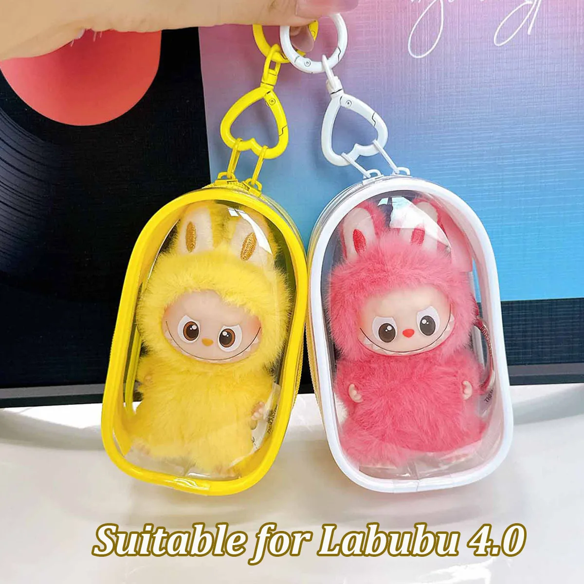 ل Mini Labubu حامي صندوق منظم ل 10.5 سنتيمتر Labubu 4.0 الوحوش دبوس لسلسلة الحب في الهواء الطلق عرض حقيبة