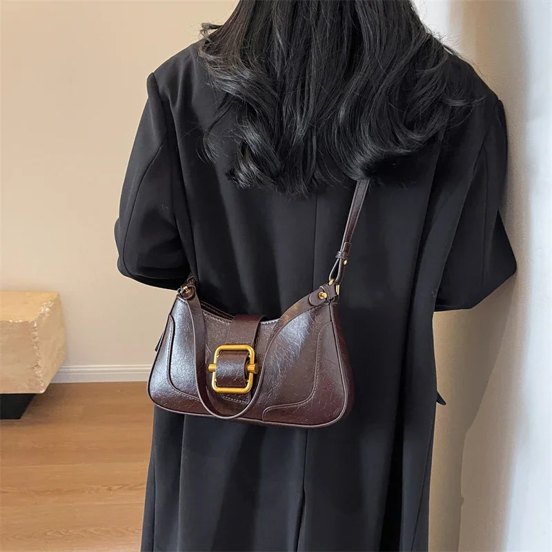 LEFTSIDE Small Belt Buckle Design Shoulder Bags for Women 2023 New Fashion Trend Designer Crossbody Bag Underarm Bag Handbags