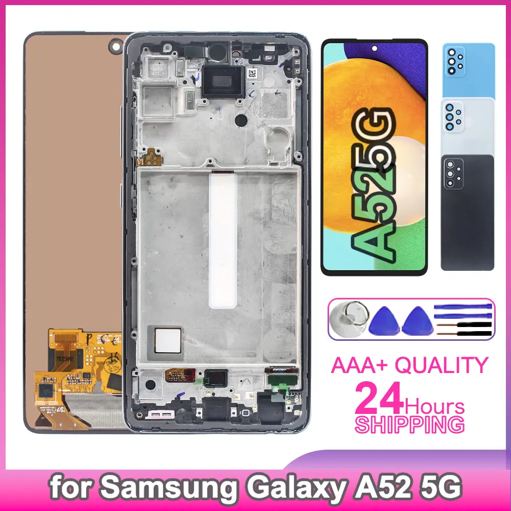 New Tested LCD for Samsung Galaxy A52 5G Display Touch Screen Digitizer Assembly for Samsung A52 5G with Frame A526B A526W LCD