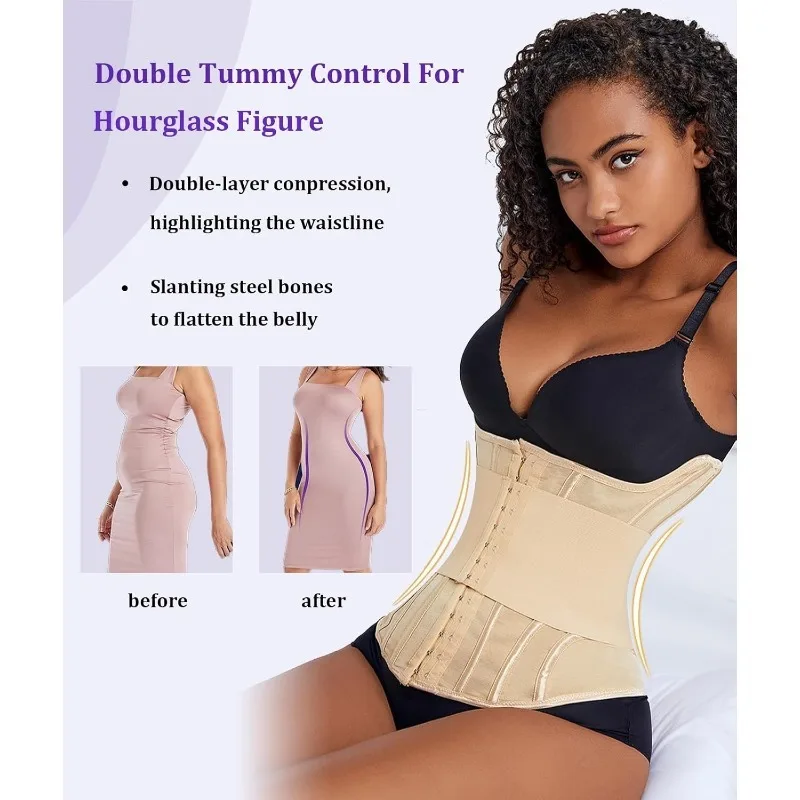 Waist Trainer for Women, Tightening Abdomen, Corset Shaper with Hook, Exercise Waist Trainer