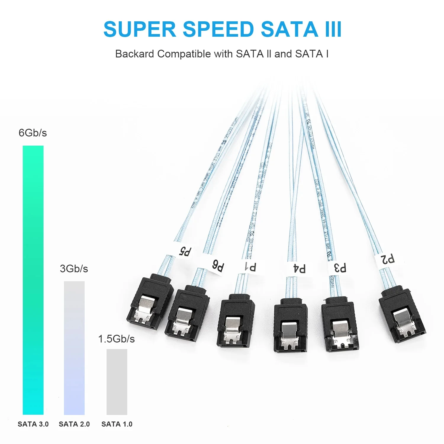 4/6/8Pcs Set 7 Pin SATA to 7 Pin SAS Cable12Gbps High-Speed Data Transfer SATA 3.0HDD Cable for Server NAS PC - 6 Ports per Set