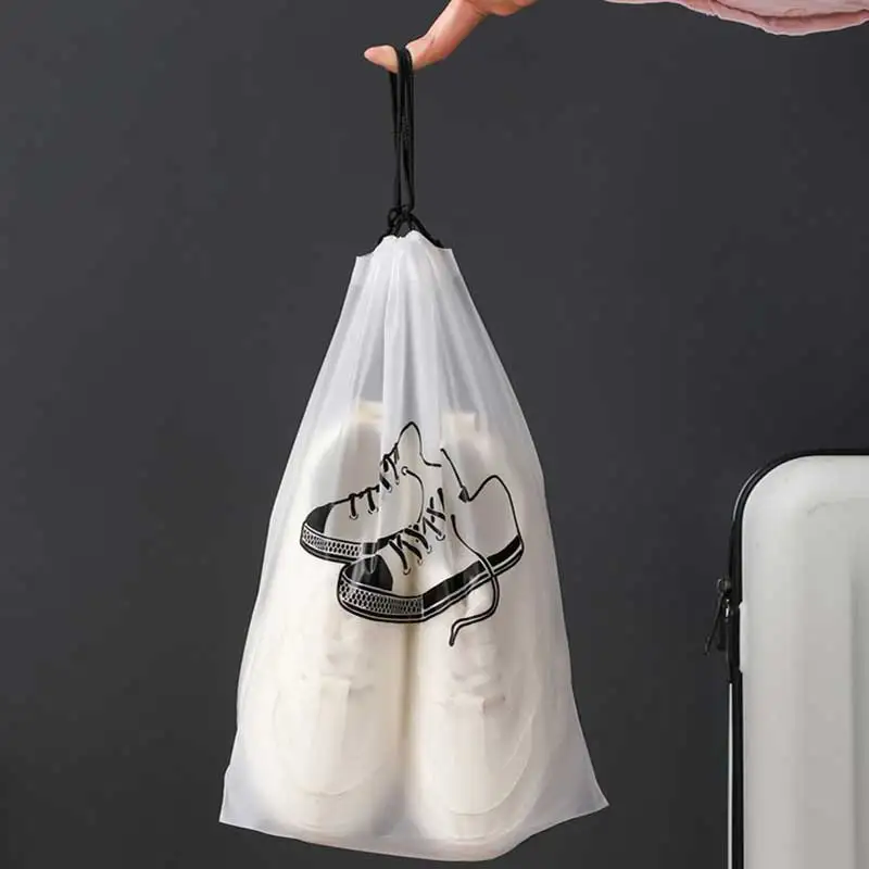 5/1PCS Drawstring Dag Storage Tote Plastic Bags For Store Reusable Transparent Waterproof Shoe Organizers Outdoors For Traveling