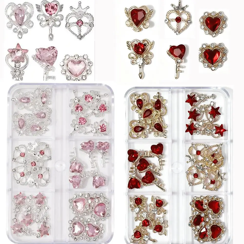 

30Pcs 3D Sweet Love-Heart Diamond Nail Charms with Pink Gems Lock Key Star Magic Wand Crown Nail Parts Y2K Nail Art Decorations nails accessories nail rhinestones nail nail charms nail art decorations