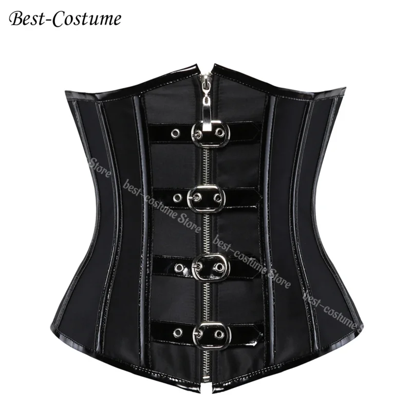 Sexy Gothic Spiral Steel Boned Corset Burlesque Steampunk Clothing Zipper Costume Bustiers Shapewear Black Red PA6074