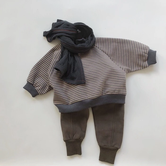 Boys Sweaters 2026 Spring and Autumn New Childrens Clothing Korean Style Boys and Girls Semi-high Collar Striped Warm Sweaters