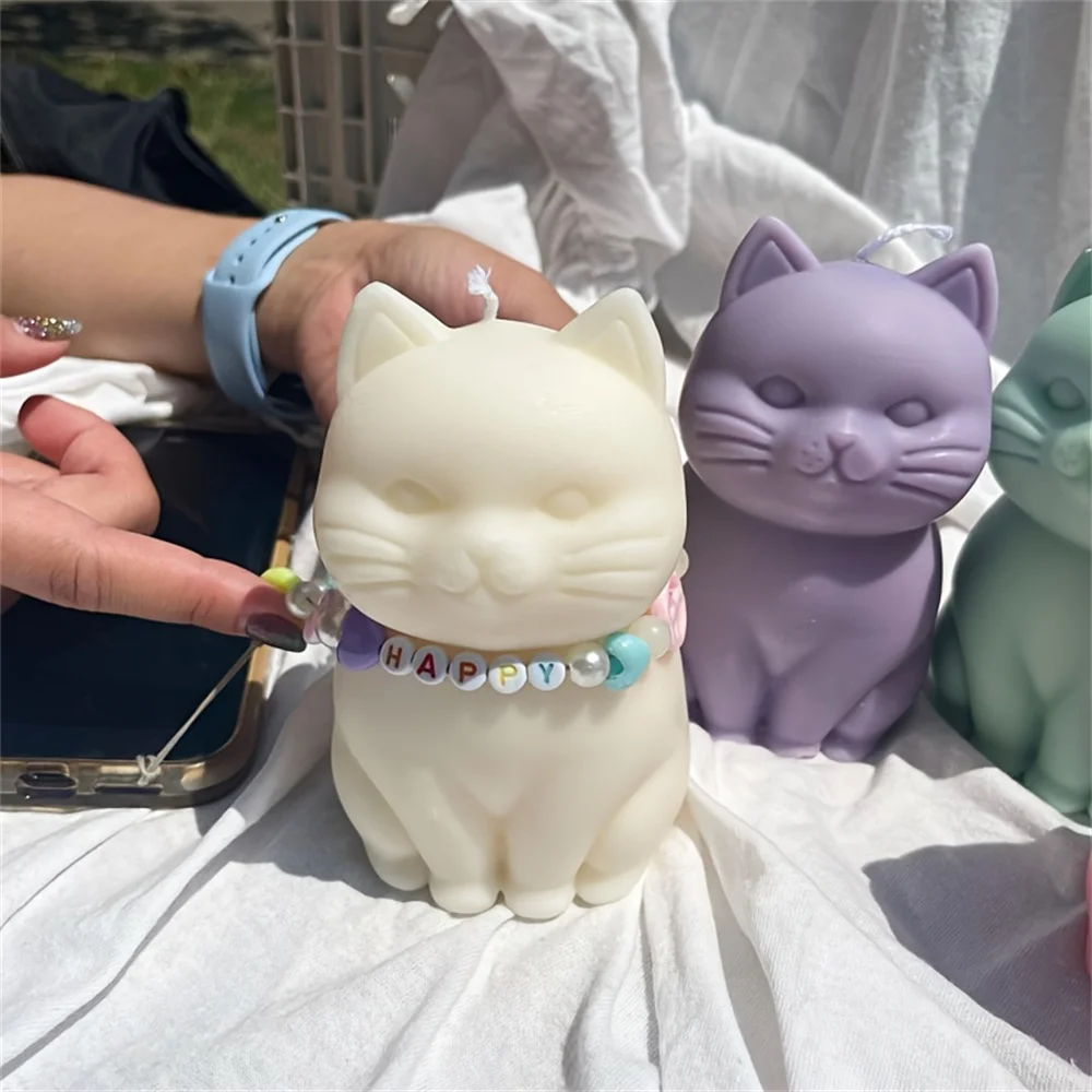 3D Cat Candle Silicone Mold Cute Decoration Drip Glue Candle Mold Cake Baking Aromatherapy Candle Silicone Mold