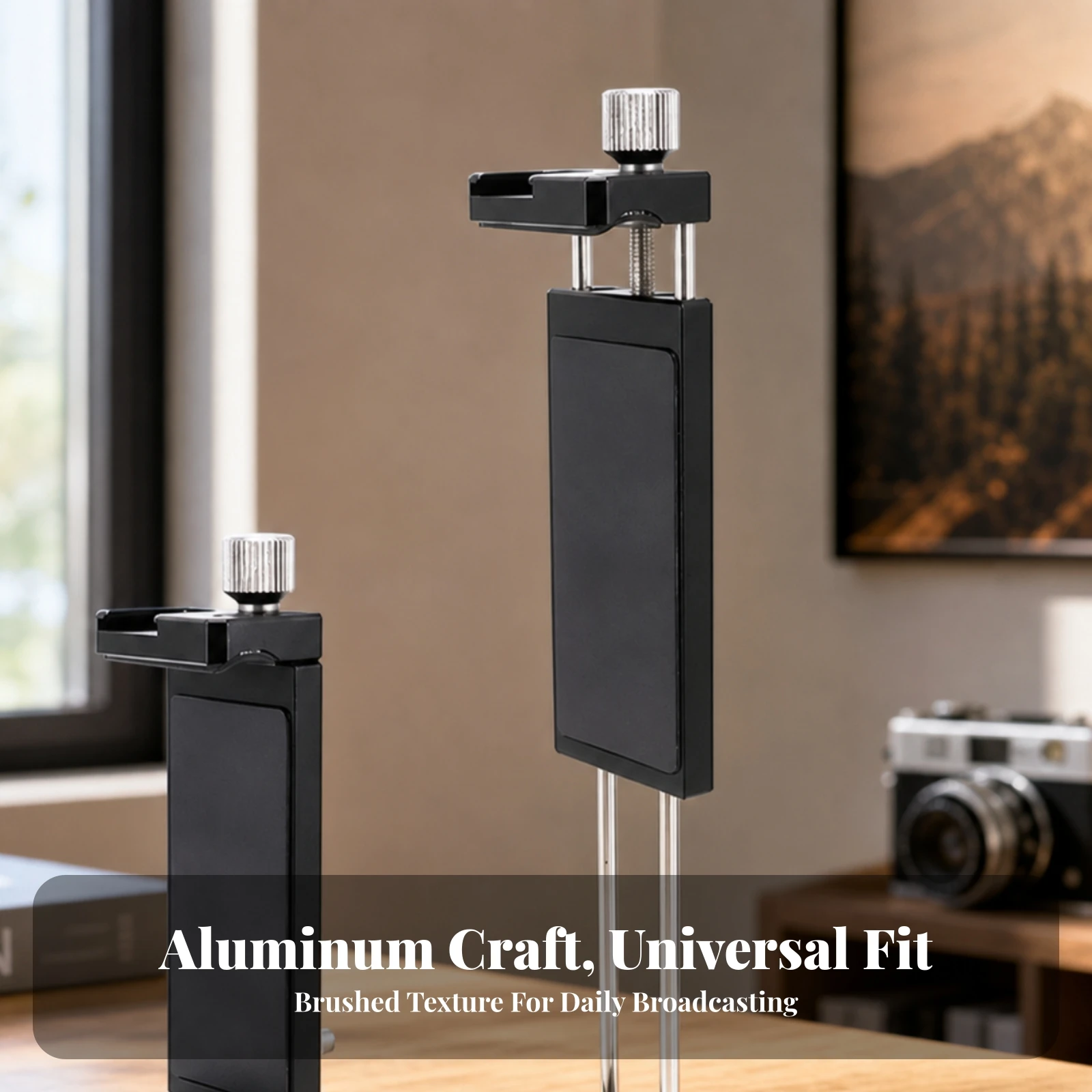 Tablet Clamp with Cold Shoe Expandable Phone and Tablet Holder Tripod Mount with Cold Shoe Adjustable for Vloggers