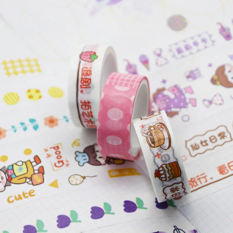4 rolls New Cartoon and Paper Tape Gift Box Set Small Fresh DIY Decorative Sticker Sticker Note Handbook Tape