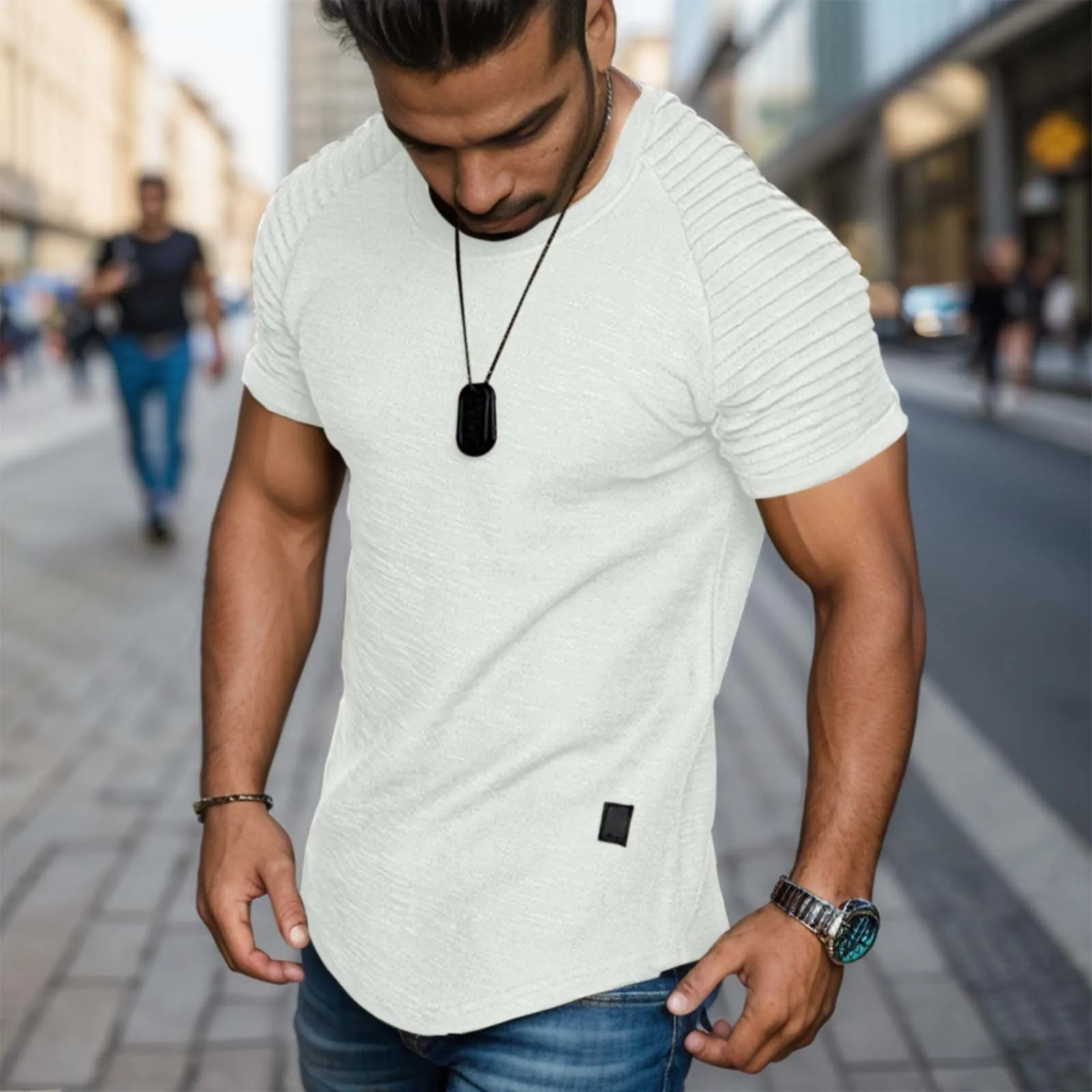 Men 'S Muscle T Shirt Pleated Raglan Sleeve Bodybuilding Gym Tee Short Sleeve Fashion Workout New Clothing Summer Streetwear