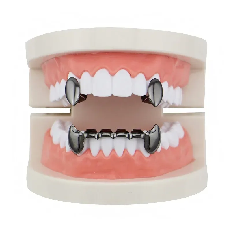 Vampire Fang Hip Hop Gold Plated Mouth Teeth Hip Hop Braces Grills Gold Top Teeth Metal Denture Vampire Fangs Slim Set Jewelry