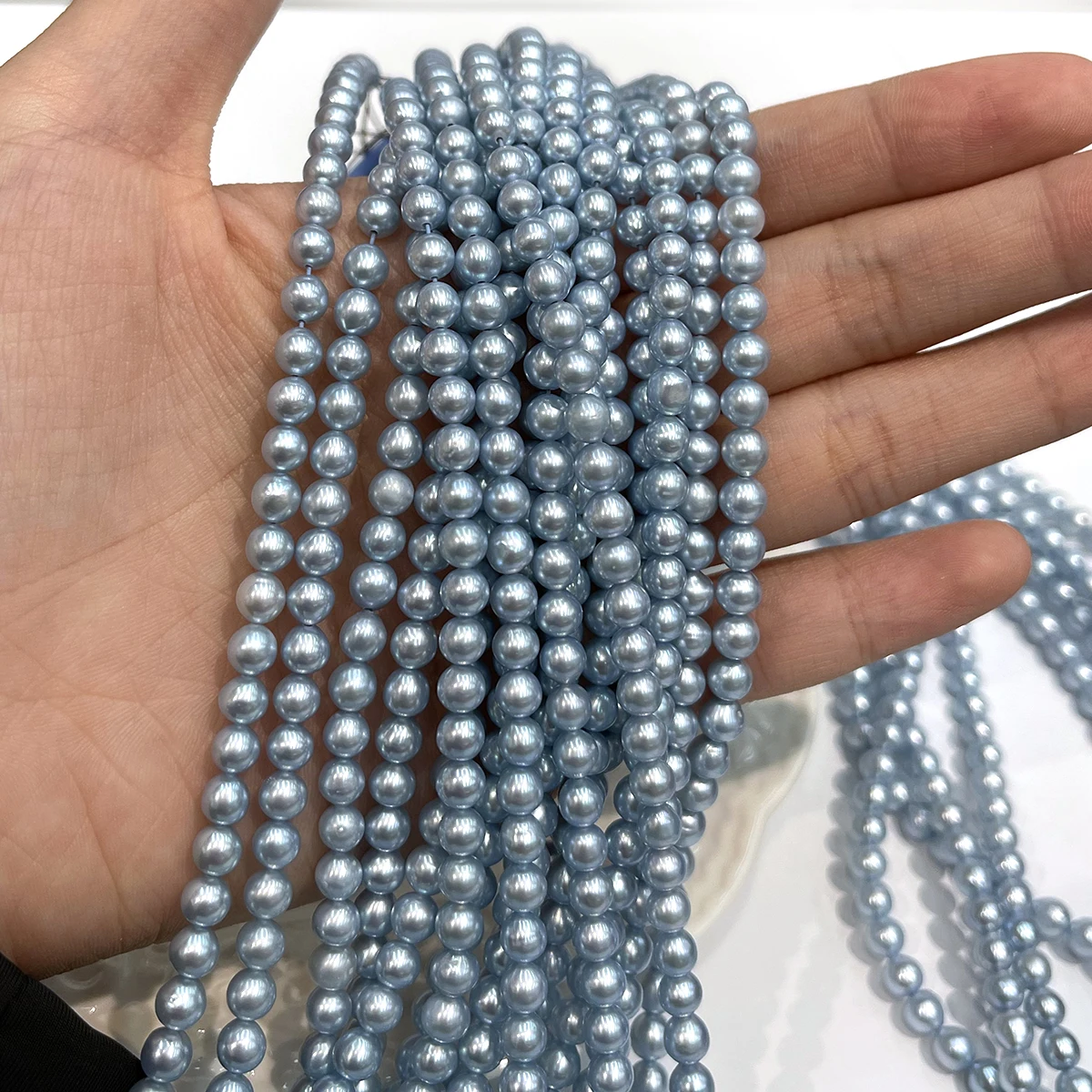 AAA 4-5mm Ice Blue Gray Pearl Beads Straight Hole Near Round High Luster Natural Pearls DIY Jewelry Making DIY Bracelet Necklace