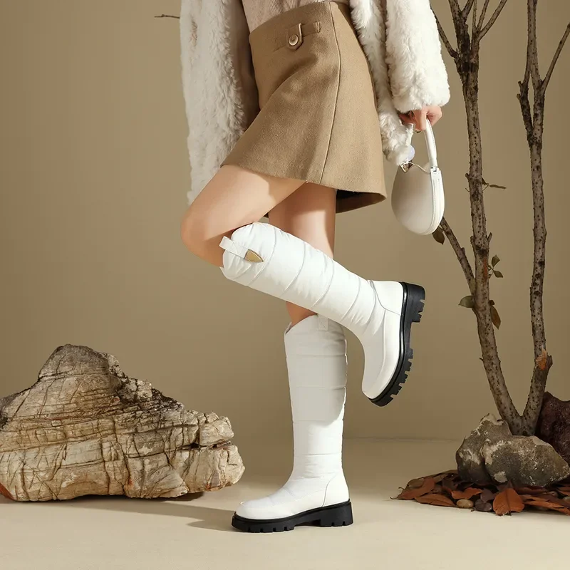 Women Snow Boots Waterproof Thick Plush Tall Outdoor White Padded Sole Medium Heel Warm Cotton Shoes Winter Ankle Boots For