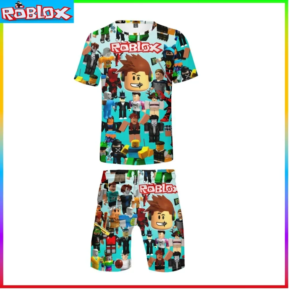 

3D New Product ROBLOX Children's Clothing Printed Pattern Boys and Girls Game Short-sleeved T-shirt Shorts Two Piece Set