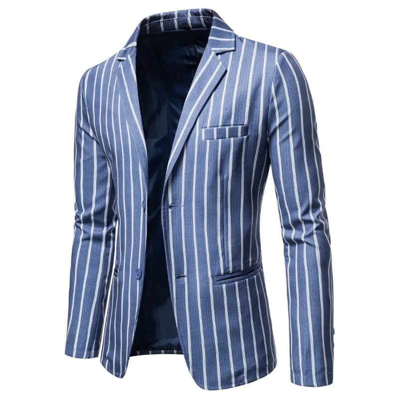 Autumn New Foreign Trade Oversized Suit Jacket with European and American Fashion Stripes, Two Button Single Western Blue Top