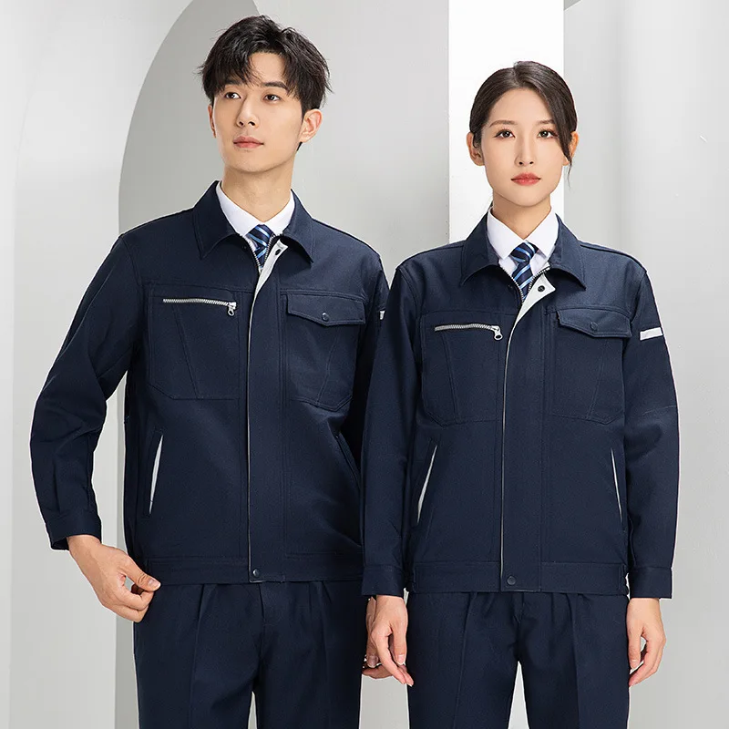 Blue Factory Work Uniforms for Men & Women, High-End Wear Resistant Top And Bottom Set, Custom Made Safety Workwear