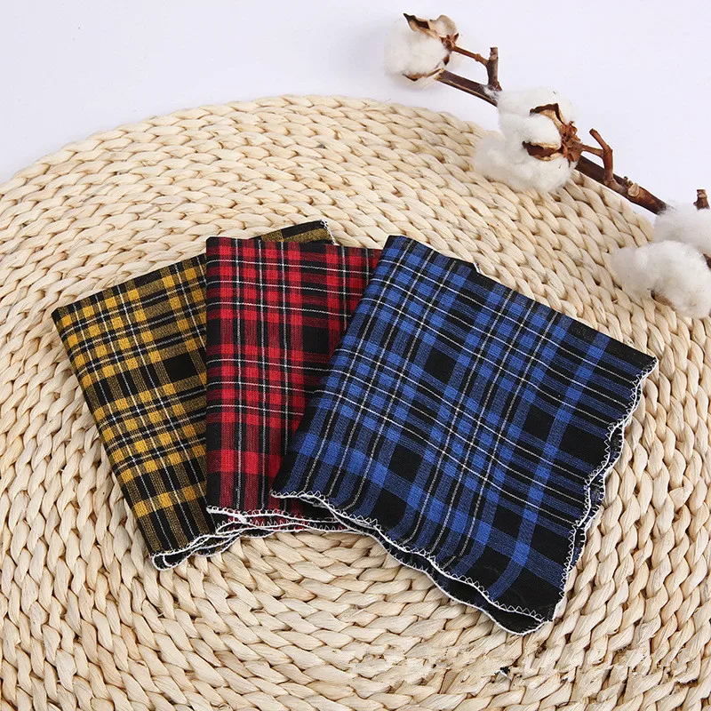 3Pcs/Pack 28x28cm Square Towel Men Business Polyester Cotton Plaid Classic Wiping Handkerchief