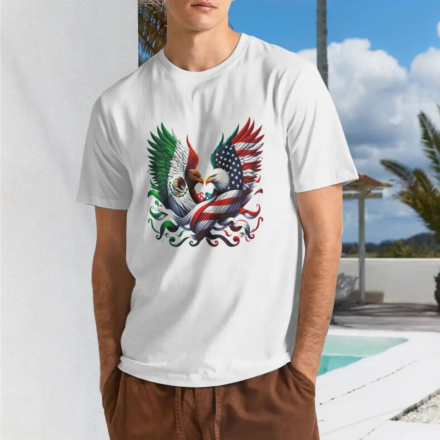 100% Cotton Unisex America Mexico Flag Vintage Mexican Roots American T-Shirt Vintage Graphic Casual Men's Women's Tee