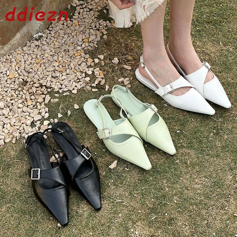 

Fashion Shallow Women Flats Sandals Shoes Slingbacks Mules Slides Elegant Summer Spring Pointed Toe Ladies Flats Shoes Sandal