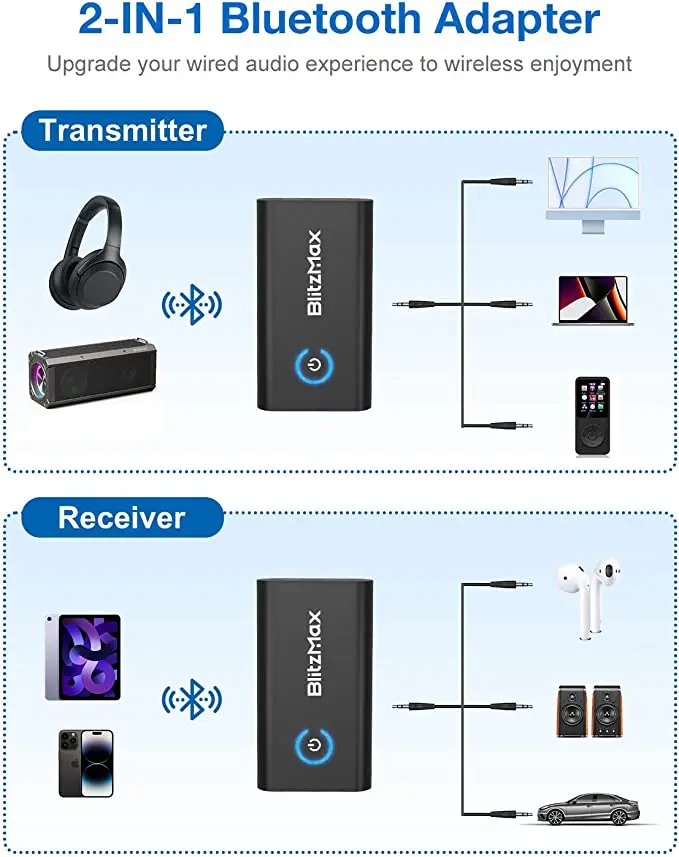 BlitzMax BT05 Transmitter Receiver bluetooth V5.2 Apt Adaptive Low Latency HiFi Sound Wireless Adapter for PC TV Wired Speaker view 5