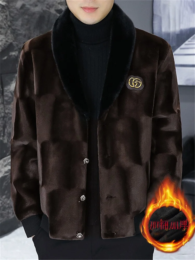 

Winter Thiened ort Velvet Fur Coat Men's Woolen Suit Collar Faux Rabbit Fur Jaet Busin Casual Stand Fit Youth Coat