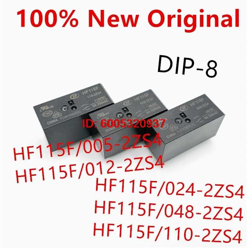 10piece  HF115F/005-2ZS4 、HF115F/012-2ZS4 、HF115F/024-2ZS4 、HF115F/048-2ZS4 、HF115F/110-2ZS4   New power relay  HF115F-012