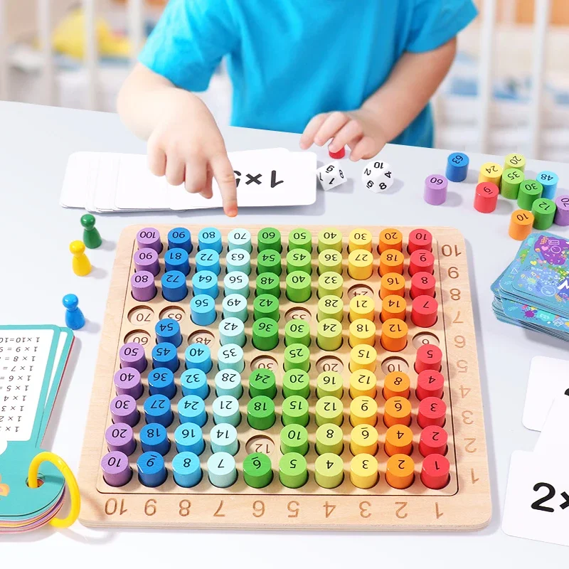 Kids Montessori Educational Wooden Toys Baby Math Toys 99 Multiplication Table Math Arithmetic Teaching Aids for Children Gifts