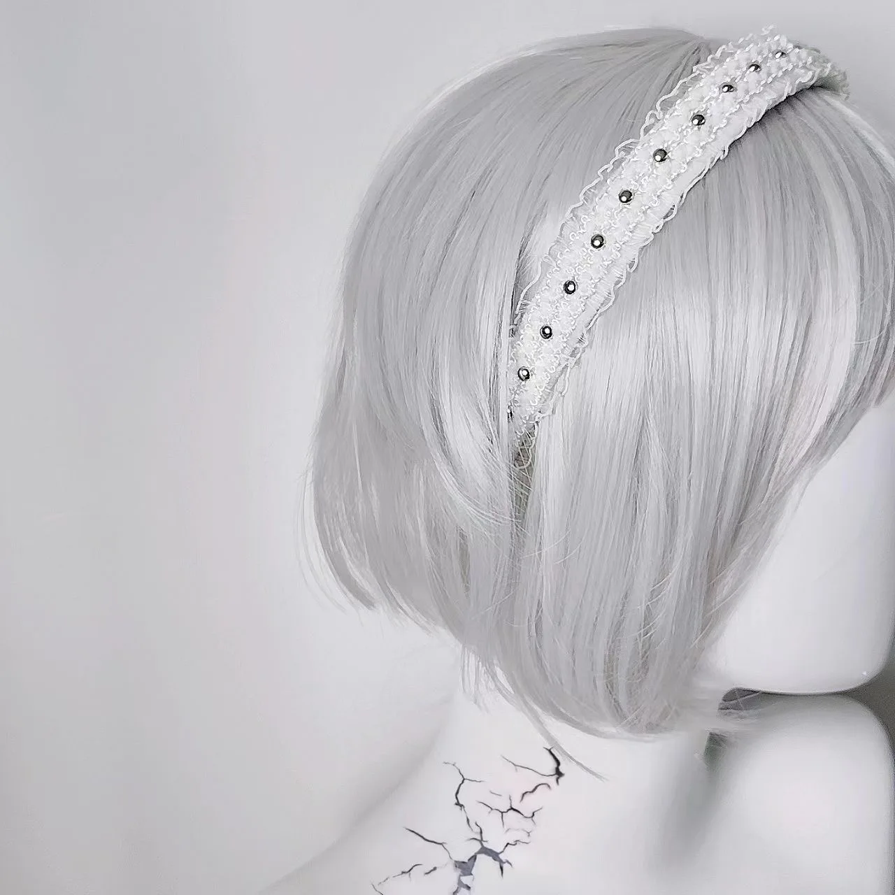 サブカルチャー ホワイト リベット ヘッドバンド レース スウィート ヘア プレス ヘッドピース マイノリティ スパイシー ガール ヘッド オーナメント