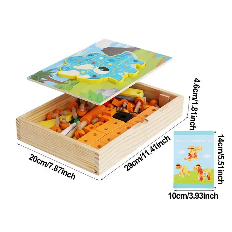 Wooden Tool Set For Kids Wooden Drawing Play Kit Educational Pretend Play Construction Toy STEM Nut Disassembly Toys With Blocks