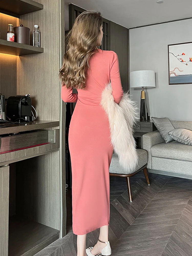 Thời Trang Nữ Vintage Gợi Cảm Quần Áo Dạo Phố Cổ Chữ V Rỗng Midi Đầm Dự Tiệc Sang Trọng Tính Khí Áo Dây Nếp Gấp Nữ Đầm Xẻ Tà